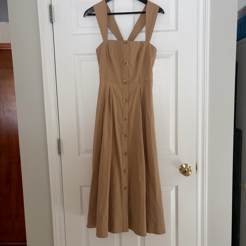 EUC Maeve + Anthropologie Dress Size 8 Square-Neck Button Viscose Linen Blend